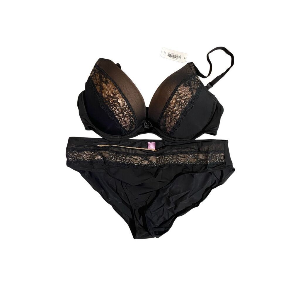 NWT 2p Adore Me Blakely striped lace push-up bra, and panties M 32D